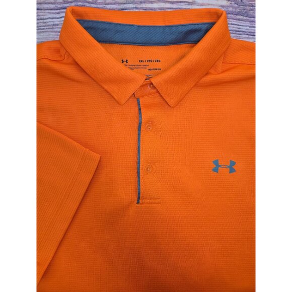 Under Armour Mens HeatGear Loose Fit Textured Polo XXL Orange - Picture 4 of 8